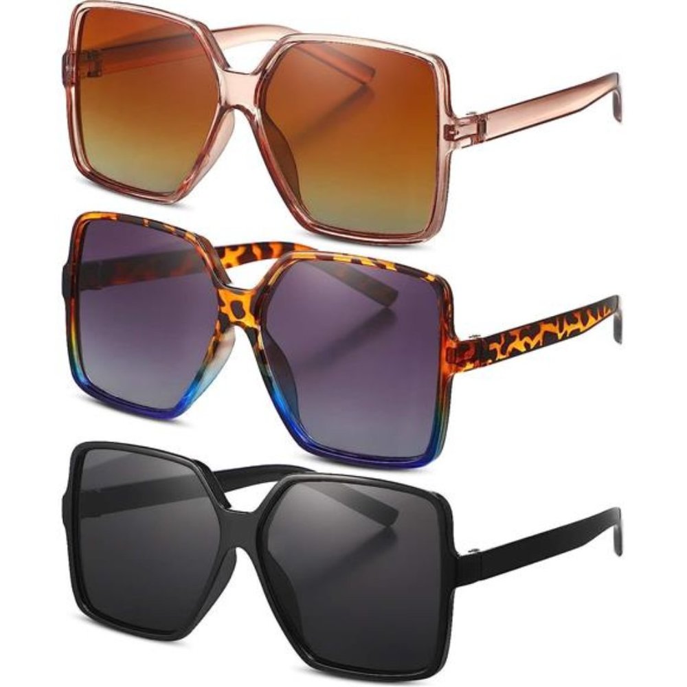 3 Pack Oversized Square Sunglasses for Women Big Large Wide Vintage Shades
